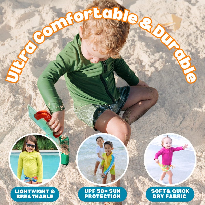 SwimZip UPF 50+ Long Sleeve Rash Guard for Boys and Girls - Baby, Toddler, Kids Hunter Green - Image 5